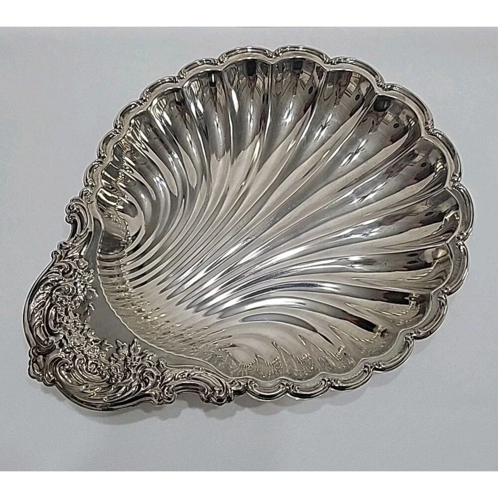 VTG Large Elegance E.P. Steel Clam Shell Serving Dish Tray - Ornate Floral 14